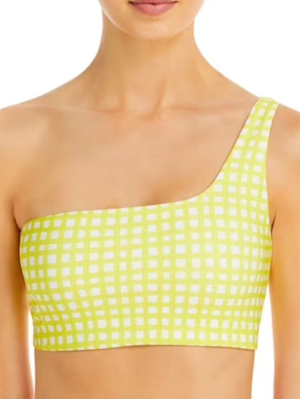 Peixoto Yellow Gingham Theo One Shoulder Bikini Top Medium New